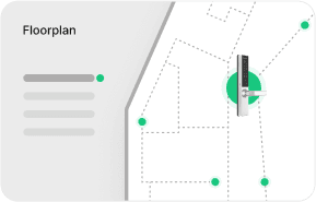 Floorplan interface showing building layout with device status indicators