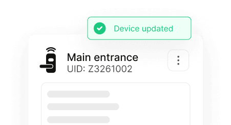Device updated interface showing Main entrance lock with UID and online status