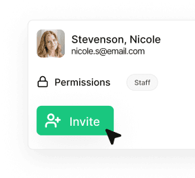 Stevenson, Nicole user profile with permissions and invite functionality for flexible access management