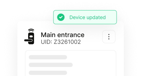 Device updated interface showing Main entrance lock with UID and online status