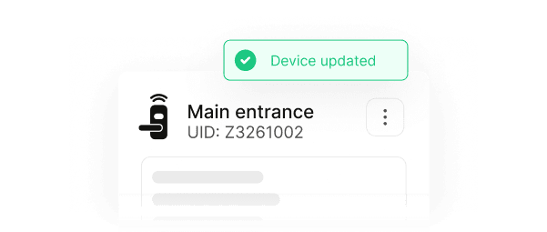 Device updated interface showing Main entrance lock with UID and online status