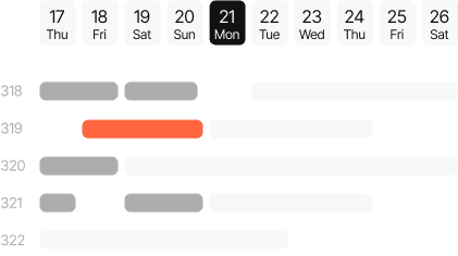 Calendar booking interface showing room availability and reservations across multiple days