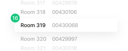 Room listing interface showing rooms 317-321 with Room 319 highlighted