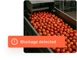 Industrial conveyor belt with blockage detection alert