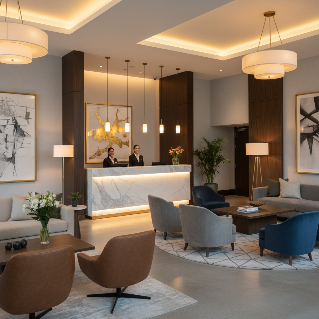 Modern hotel with mobile key access control system for seamless guest check-in