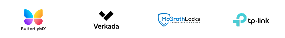 Integration partners including ButterflyMX, Verkada, McGrathLocks, and tp-link