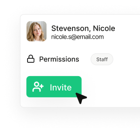 Stevenson, Nicole user profile with permissions and invite functionality for flexible access management