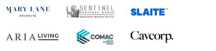 Trusted by leading organisations including Mary Lane Brisbane, Sentinel Property Group, Slaite, Aria Living, Comac Property Group, and Cavcorp