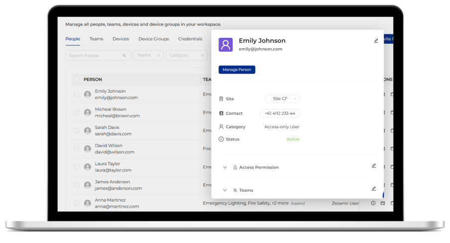 Zezamii operational clarity dashboard showing people management interface