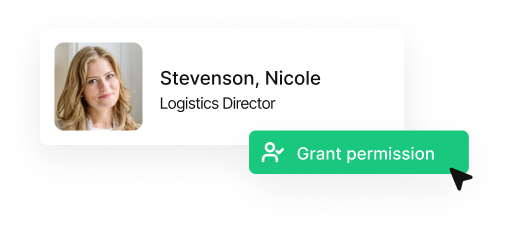 User profile for Stevenson, Nicole (Logistics Director) with Grant permission button for instant access provisioning