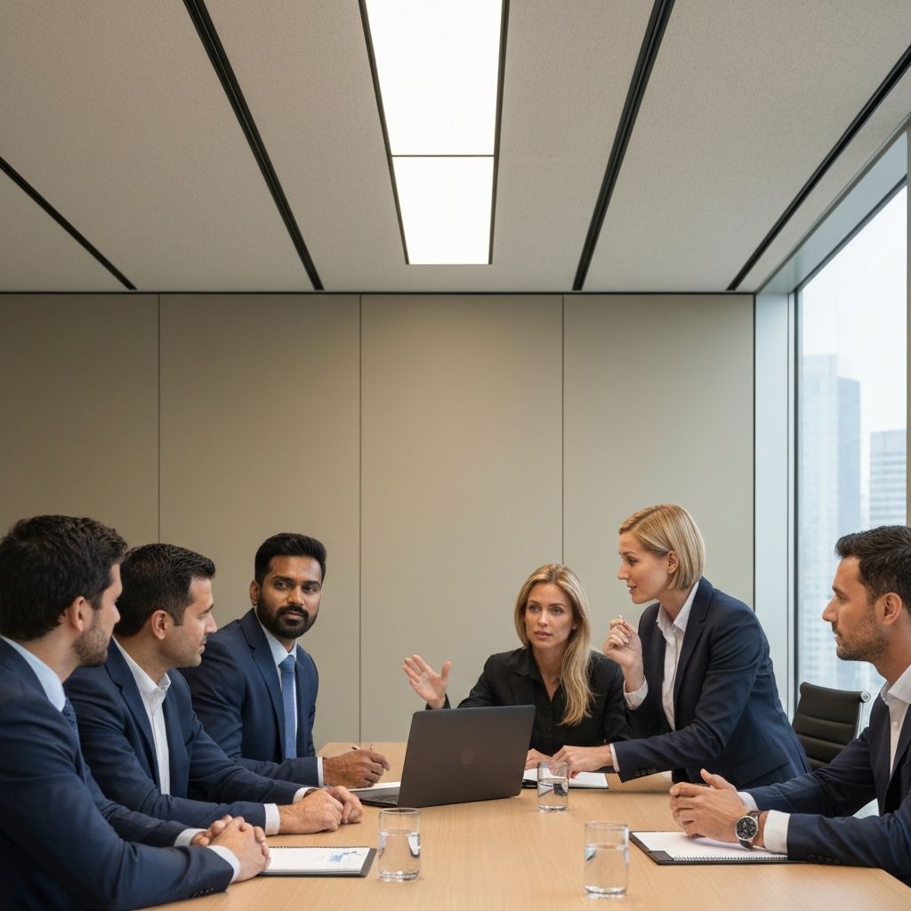 Business professionals in boardroom collaborating on strategic planning