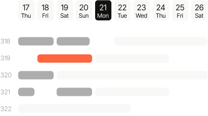 Calendar booking interface showing room availability and reservations across multiple days