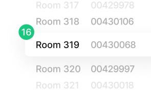 Room listing interface showing rooms 317-321 with Room 319 highlighted