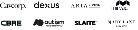 Trusted by leading organisations including Cavcorp, Dexus, Aria Living, Mirvac, CBRE, Autism Queensland, Slate, and Mary Lane Brisbane
