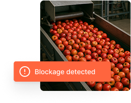 Industrial conveyor belt with blockage detection alert