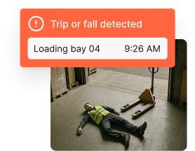 Trip or fall detection alert showing incident in loading bay